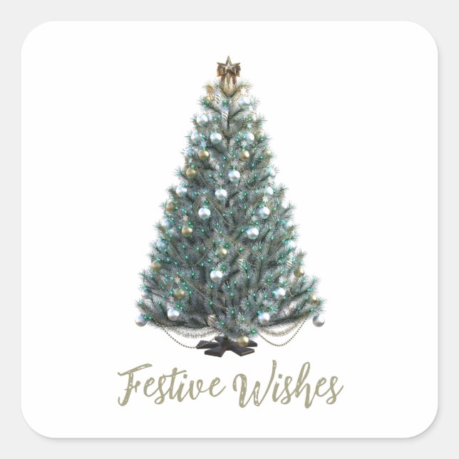 Adesivo Quadrado Festive Wishes. Christmas tree design (Frente)