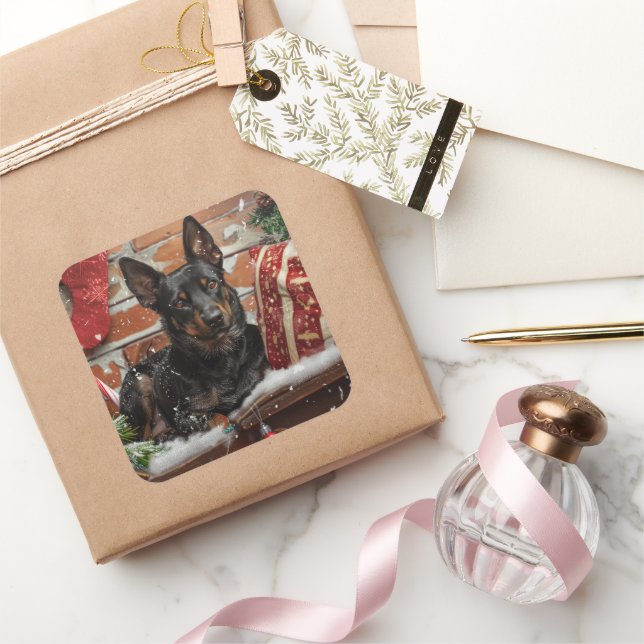 Adesivo Quadrado Festivo do Cachorro Kelpie australiano (Presentear)