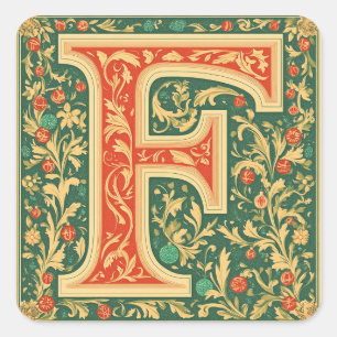 Adesivo Quadrado Festivo F - Letra vermelha, verde, creme e Dourada