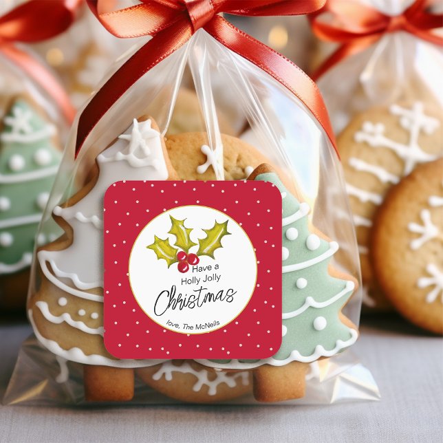 Adesivo Quadrado Festivo Holly Bolinhas Divertida Natal Impressiona (Criador carregado)