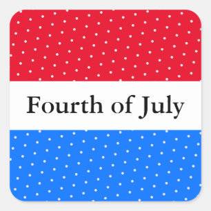 Adesivo Quadrado Festivo Julho 4 Vermelho Brilhante Pontos Azuis