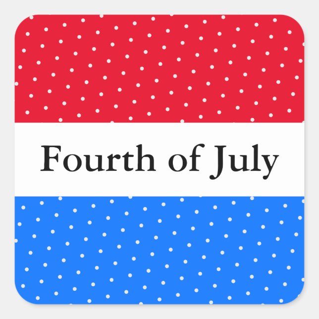 Adesivo Quadrado Festivo Julho 4 Vermelho Brilhante Pontos Azuis (Frente)