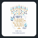 Adesivo Quadrado Festivo Menorah Hanukkah<br><div class="desc">Festivo Menorah Hanukkah design.</div>