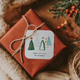 Adesivo Quadrado Festivo Moderno Aquarela Feriado de Natal