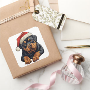 Adesivo Quadrado Festivo Natal Rottweiler