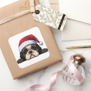 Adesivo Quadrado Festivo Natal Shih Tzu Janela Cling