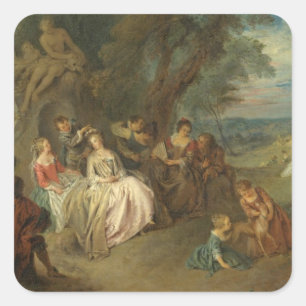 Adesivo Quadrado Fête Champêtre, C. 1730 (óleo em canvas)