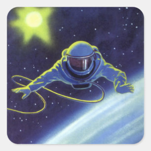 Adesivo Quadrado Ficção Científica Vintage Astronauta em uma Caminh