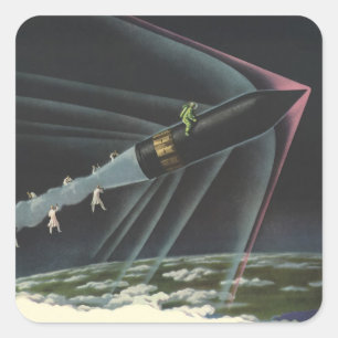 Adesivo Quadrado Ficção Científica Vintage Astronauta Pilotando um 