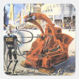 Adesivo Quadrado Ficção científica vintage cidade futurista guerras