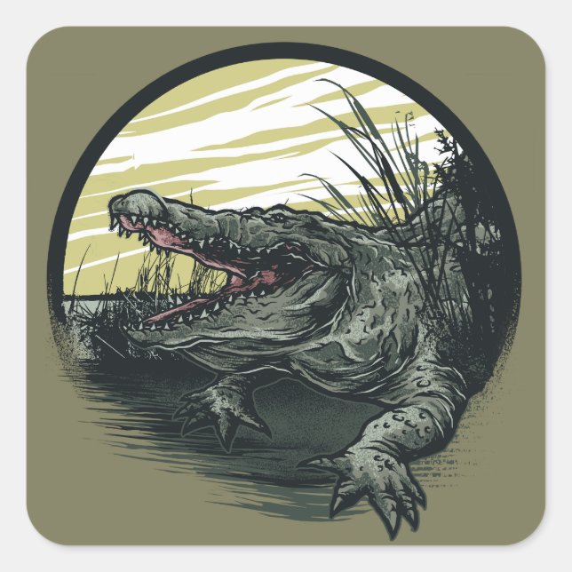 Adesivo Quadrado Fierce Alligator Swamp Illustration Art (Frente)