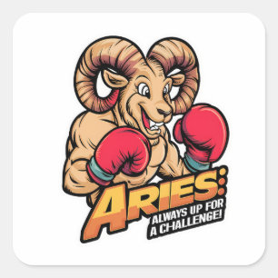 Adesivo Quadrado Fierce Aries Ram Boxer "Always Up for a Challenge"