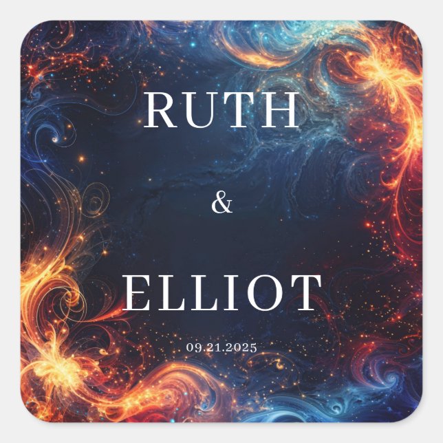 Adesivo Quadrado Fiery Galaxy Wedding (Frente)