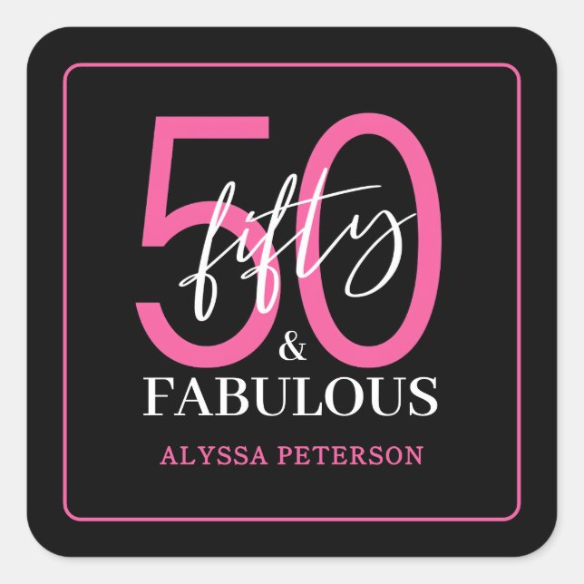 Adesivo Quadrado Fifty and Fabulous Script 50th Birthday (Frente)