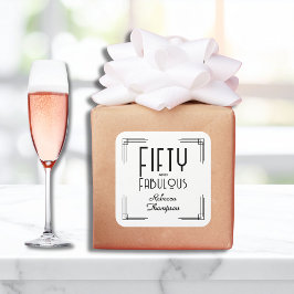 Adesivo Quadrado Fifty Fabulous Black White Art Deco 50th Birthday