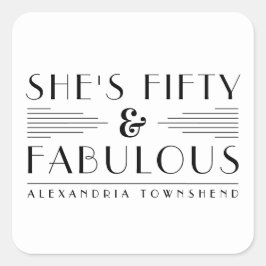 Adesivo Quadrado Fifty & Fabulous Lines Art Deco 50th Birthday