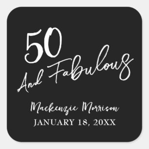Adesivo Quadrado Fifty Preto e Fabuloso Aniversário com Letra