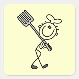 Adesivo Quadrado Figura de palito de chef com garfo