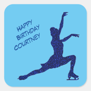 Adesivo Quadrado Figura Skating Birthday Blue Sparkle