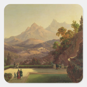 Adesivo Quadrado Figuras elegantes que conversam em um terraço,