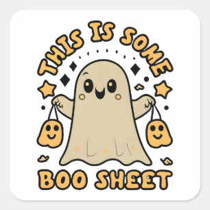 Adesivo Quadrado Figurino do Fantasma do Halloween Boo Este é um Fo