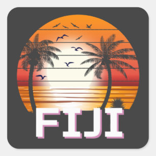 Adesivo Quadrado Fiji Vintage Palm Trees Summer Beach