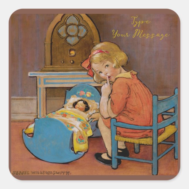 Adesivo Quadrado Filha de Bebês Ilustração Vintage Art | (Frente)