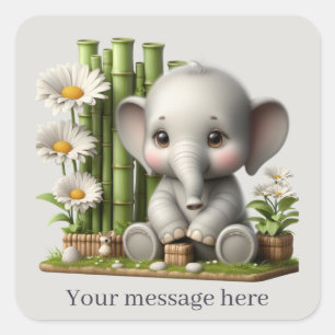 Adesivo Quadrado Filha de elefante bonita adiciona mensagem