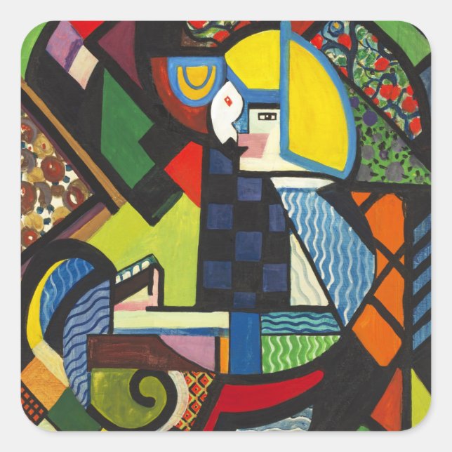 Adesivo Quadrado Filha num foguete, pintura colorida, (Frente)