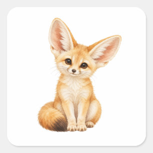Adesivo Quadrado Filhote de Raposa Fennec Sentado