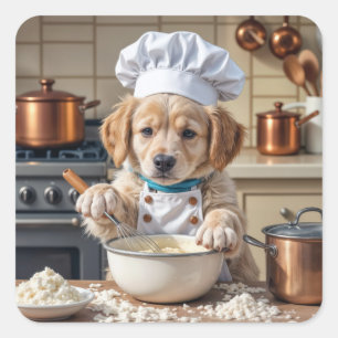 Adesivo Quadrado Filhote de Retriever Dourado Chef