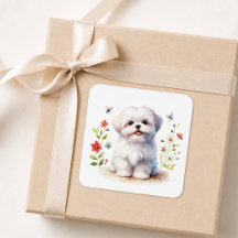 Filhote de Shih Tzu Fofo Aquarela Floral