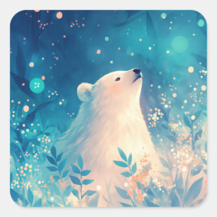 Adesivo Quadrado Filhote de Urso Polar Observando o Céu Noturno Mág