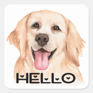Adesivo Quadrado Filhote Fofo Aquarela Cachorro Olá Golden Retrieve