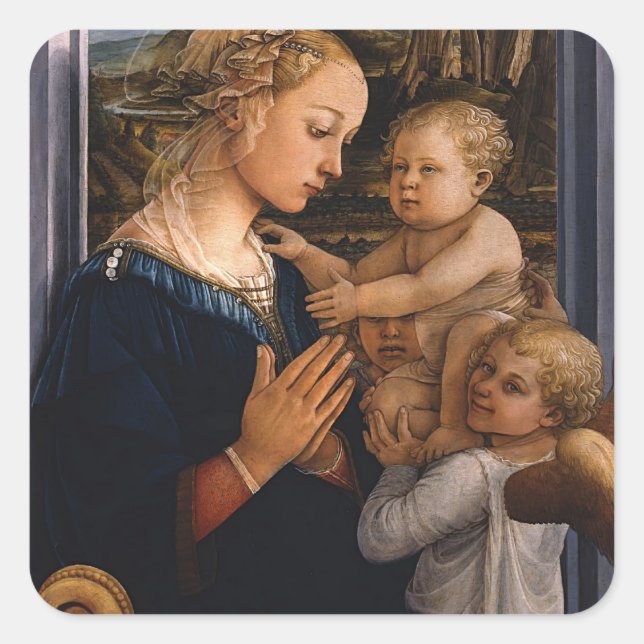 Adesivo Quadrado Filippo Lippi- Madonna e Criança com dois Anjos (Frente)