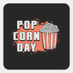 Adesivo Quadrado Filme de cinema Popcorn Day Snack Pop Filme Ideia