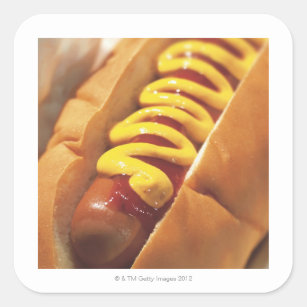 Adesivo Quadrado fim-acima de um hotdog