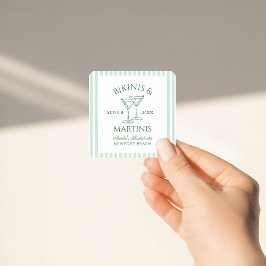 Adesivo Quadrado Fim de Semana de Bachelorette Verde Bikinis & Mart