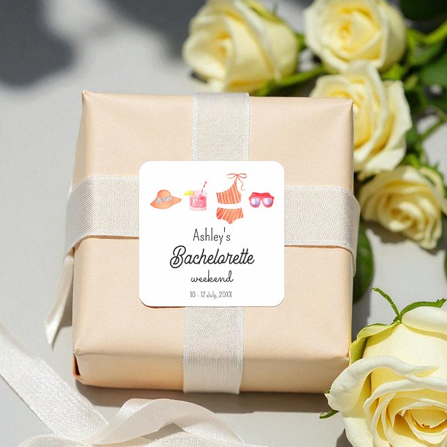 Adesivo Quadrado Fim de semana de biquíni na praia para a noiva  (Criador carregado)