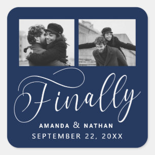 Adesivo Quadrado Finalmente Casamento Minimalista 2 Foto para Salva