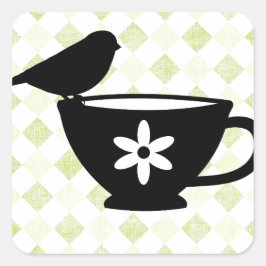 Adesivo Quadrado Finch na teacup Silhouette