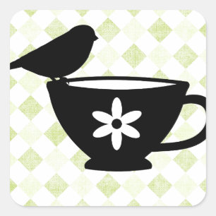 Adesivo Quadrado Finch na teacup Silhouette