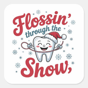 Adesivo Quadrado Fio dental através da neve Natal engraçado Natal