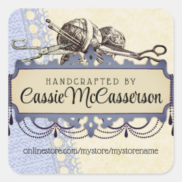 Adesivo Quadrado Fios agulhas de tricô com chique e caldeira