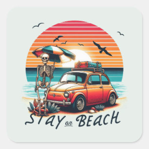 Adesivo Quadrado Fique na praia - Retro Vibes - Esqueleto