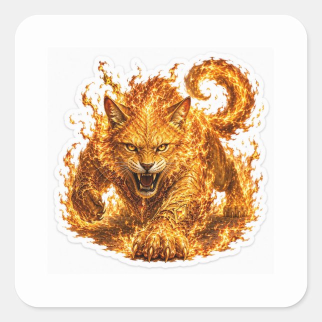 Adesivo Quadrado Fire Cat Fantasy Sticker (Frente)