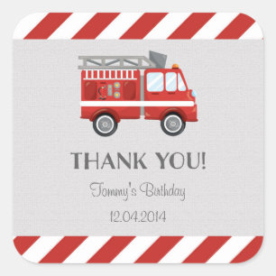 Adesivo Quadrado Fire Truck Birthday Sticker