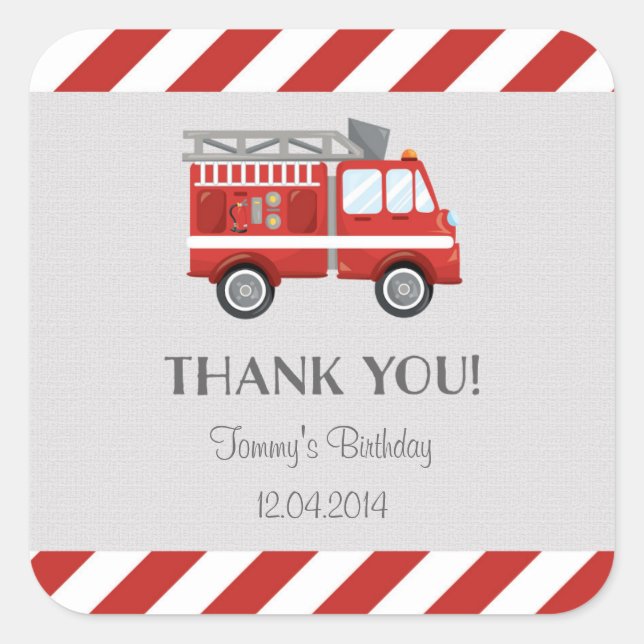 Adesivo Quadrado Fire Truck Birthday Sticker (Frente)