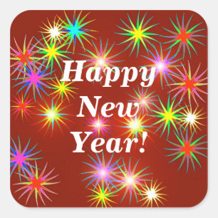 Adesivo Quadrado Fireworks Flash de ano novo em vermelho