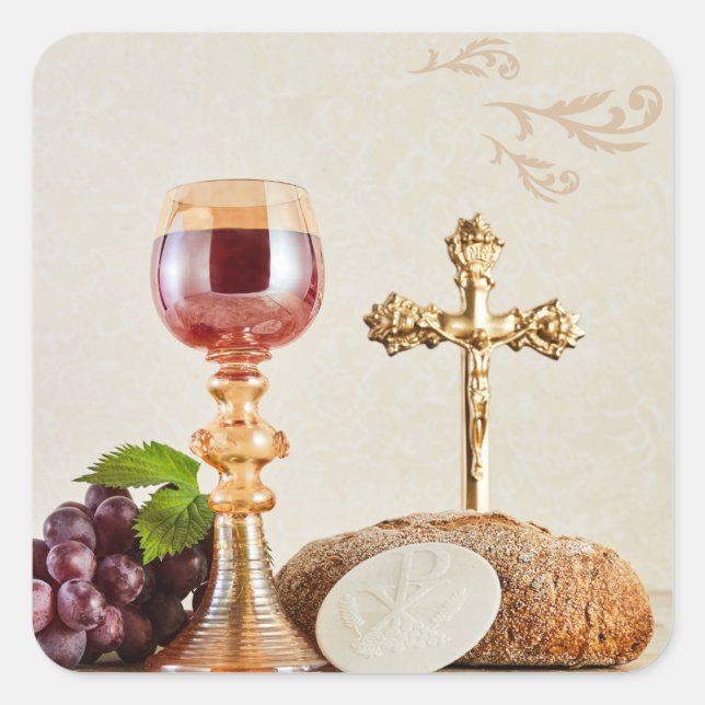 Adesivo Quadrado First Holy Communion – Customizable Chalice & Host (Frente)